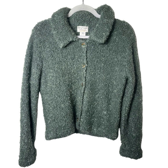 VTG M Ball of Cotton Super Kid Mohair Hand Loomed Green Nubby Cardigan Sweater - Picture 1 of 6